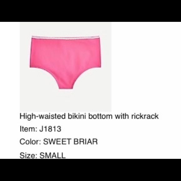 J. Crew High Waisted Bikini Bottom - Pink w/White Trim - S - Picture 5 of 5